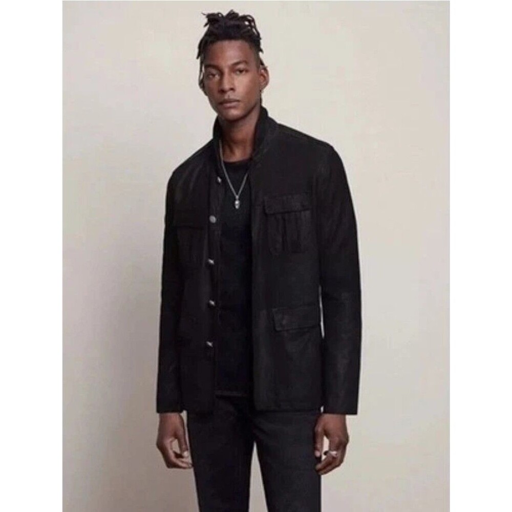 John Varvatos Collection Men’s Black Goat Suede Military Field Jacket EU 56 XL
